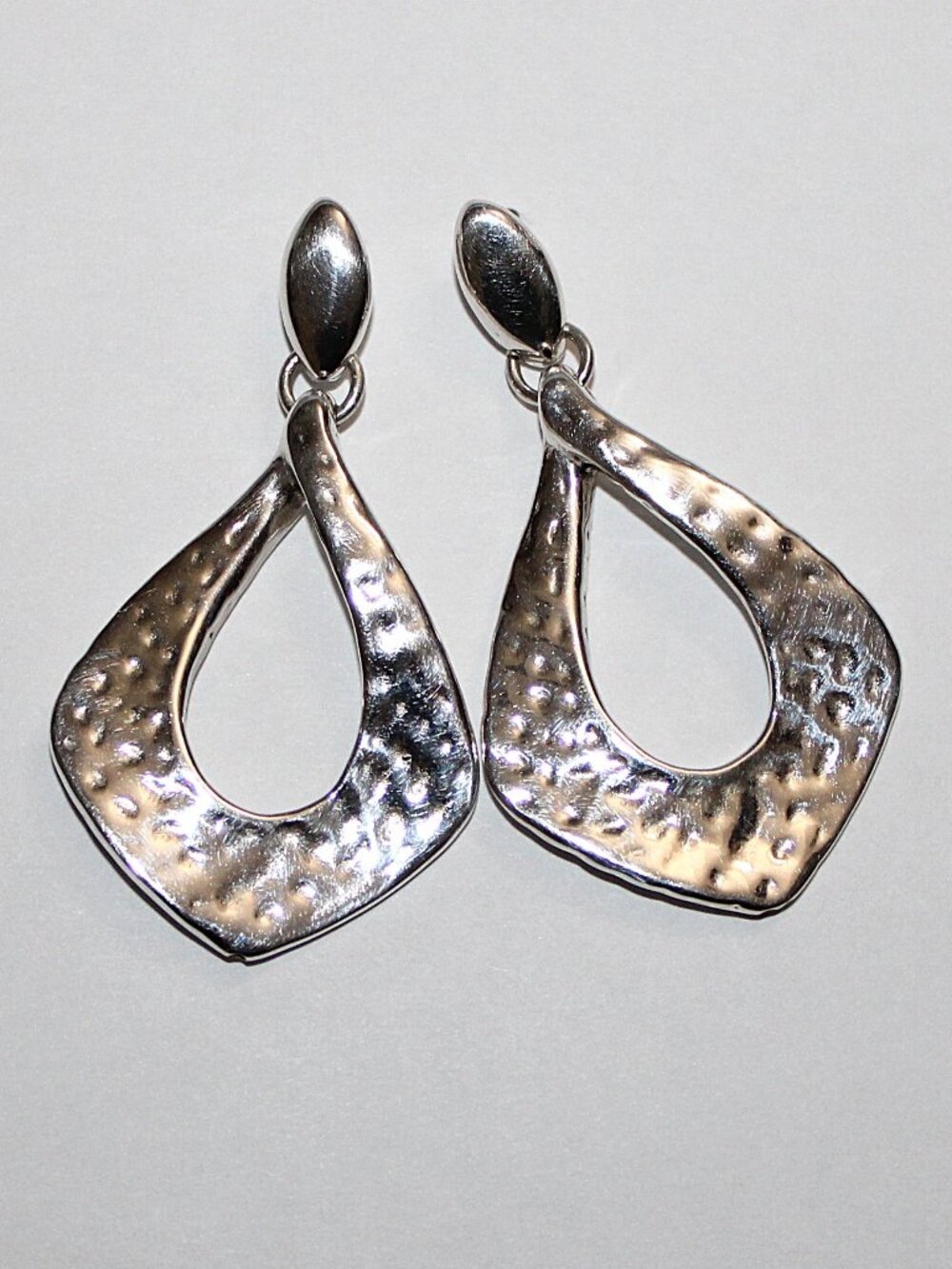 Sterling Silver Drop Textured Hoop Earrings